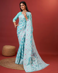 Soft Cotton Sky Blue Saree with Blouse Piece Colorful Saree