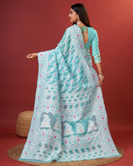 Soft Cotton Sky Blue Saree with Blouse Piece Colorful Saree