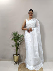 Soft Cotton White Saree with Blouse Piece Colorful Saree