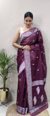 Soft Cotton Wine Saree with Blouse Piece Colorful Saree