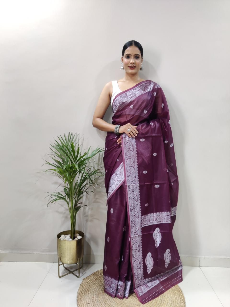 Soft Cotton Wine Saree with Blouse Piece Colorful Saree