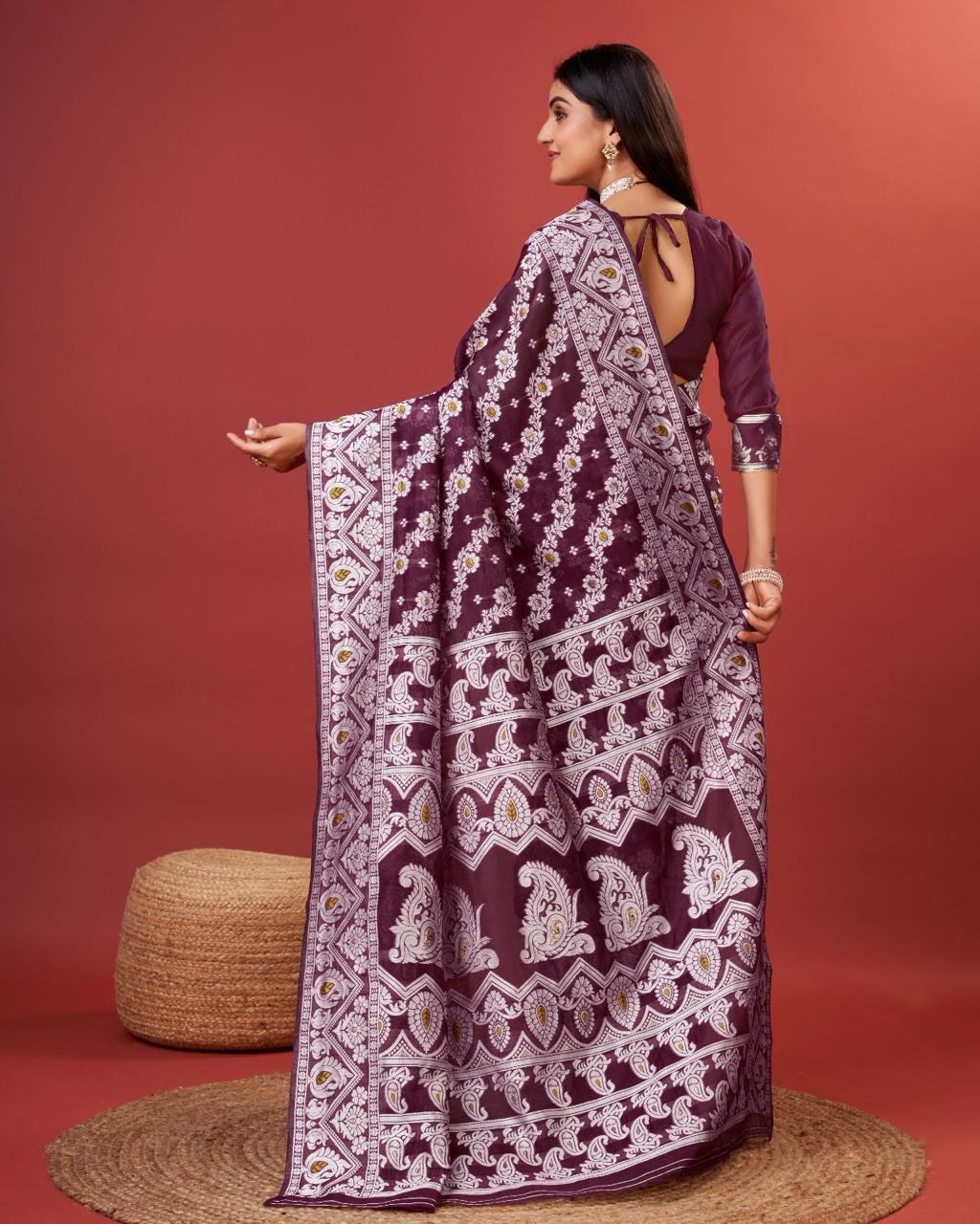 Soft Cotton Wine Saree with Blouse Piece Colorful Saree