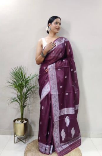 Soft Cotton Wine Saree with Blouse Piece Colorful Saree