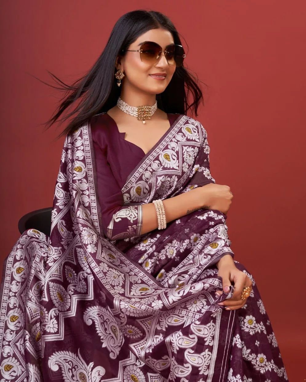 Soft Cotton Wine Saree with Blouse Piece Colorful Saree