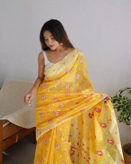 Soft Cotton Yellow Saree with Blouse Piece Colorful Saree