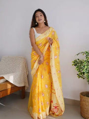 Soft Cotton Yellow Saree with Blouse Piece Colorful Saree