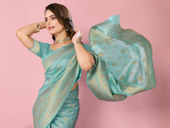 Soft Dolla Silk Blue Saree with Rich Copper Zari Work Blouse Piece Colorful Saree