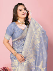 Soft Dolla Silk Purple Saree with Rich Copper Zari Work Blouse Piece Colorful Saree