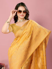 Soft Dolla Silk Yellow Saree with Rich Copper Zari Work Blouse Piece Colorful Saree