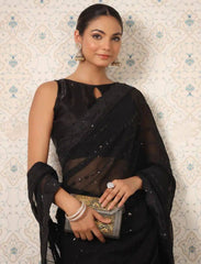 Soft Georgette Black Saree with Sequin Embroidery & Mono Banglory Blouse Colorful Saree