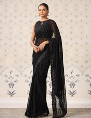 Soft Georgette Black Saree with Sequin Embroidery & Mono Banglory Blouse Colorful Saree