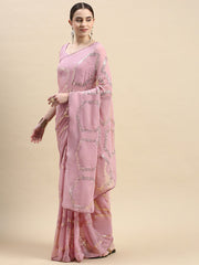 Soft Georgette Pink Saree with All-Over Sequin Work Colorful Saree