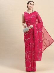 Soft Georgette Rani Pink Saree with All-Over Sequin Work Colorful Saree