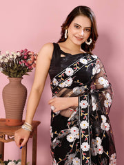 Soft Net Black Saree with Chikankari Embroidery & Mono Banglory Blouse Colorful Saree