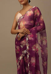 Soft Taby Organza Wine Saree with All-Over Embroidery Cut Work Border and Mono Banglory Silk Blouse Piece Colorful Saree