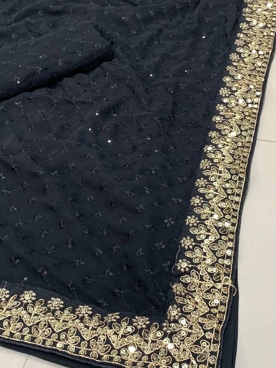 Sparkling Elegance: Embroidered Sequin Black Saree in Premium Georgette Colorful Saree