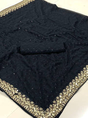 Sparkling Elegance: Embroidered Sequin Black Saree in Premium Georgette Colorful Saree