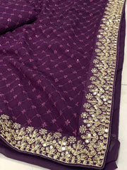 Sparkling Elegance: Embroidered Sequin Purple Saree in Premium Georgette  pen_spark Colorful Saree