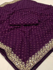 Sparkling Elegance: Embroidered Sequin Purple Saree in Premium Georgette  pen_spark Colorful Saree