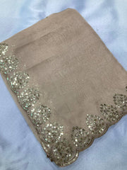 Stunning Copper Sequin Beige Color Saree in Taby Organza Silk with Blouse Colorful Saree