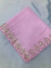 Stunning Copper Sequin Pink Saree in Taby Organza Silk with Blouse Colorful Saree