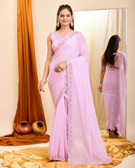 Stunning Copper Sequin Pink Saree in Taby Organza Silk with Blouse Colorful Saree