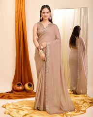 Stunning Copper Sequin Beige Color Saree in Taby Organza Silk with Blouse Colorful Saree