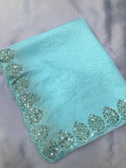 Stunning Copper Sequin Sky Blue Saree in Taby Organza Silk with Blouse Colorful Saree