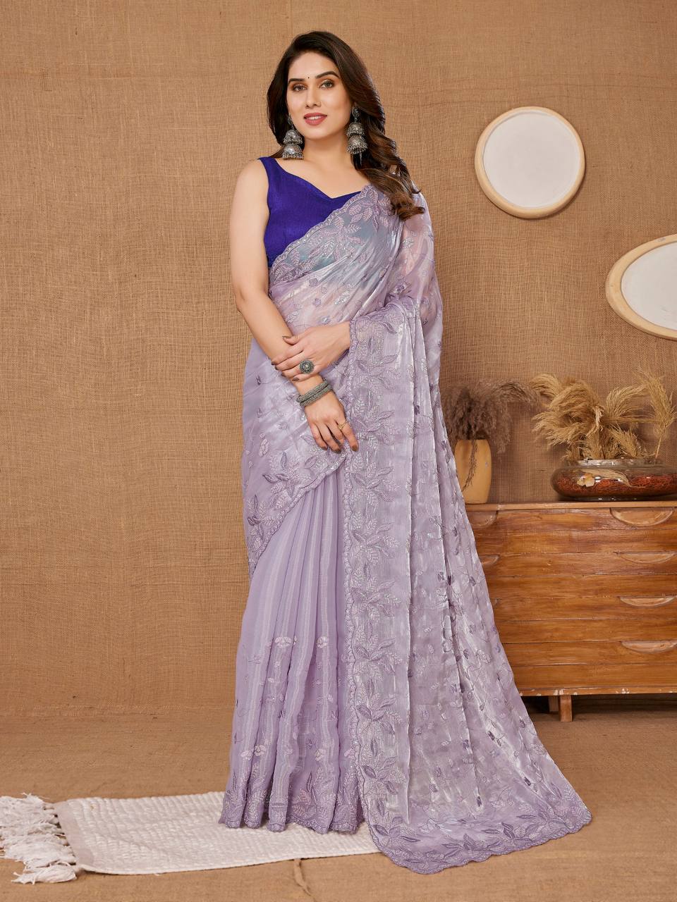 Stunning Cranberry Party Wear light purple  Saree in Premium Burberry Silk Colorful Saree