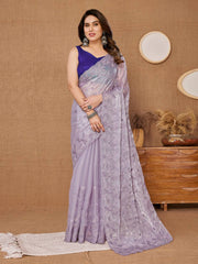 Stunning Cranberry Party Wear light purple  Saree in Premium Burberry Silk Colorful Saree