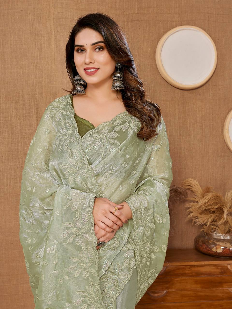 Stunning Cranberry Party Wear pista green Saree in Premium Burberry Silk Colorful Saree