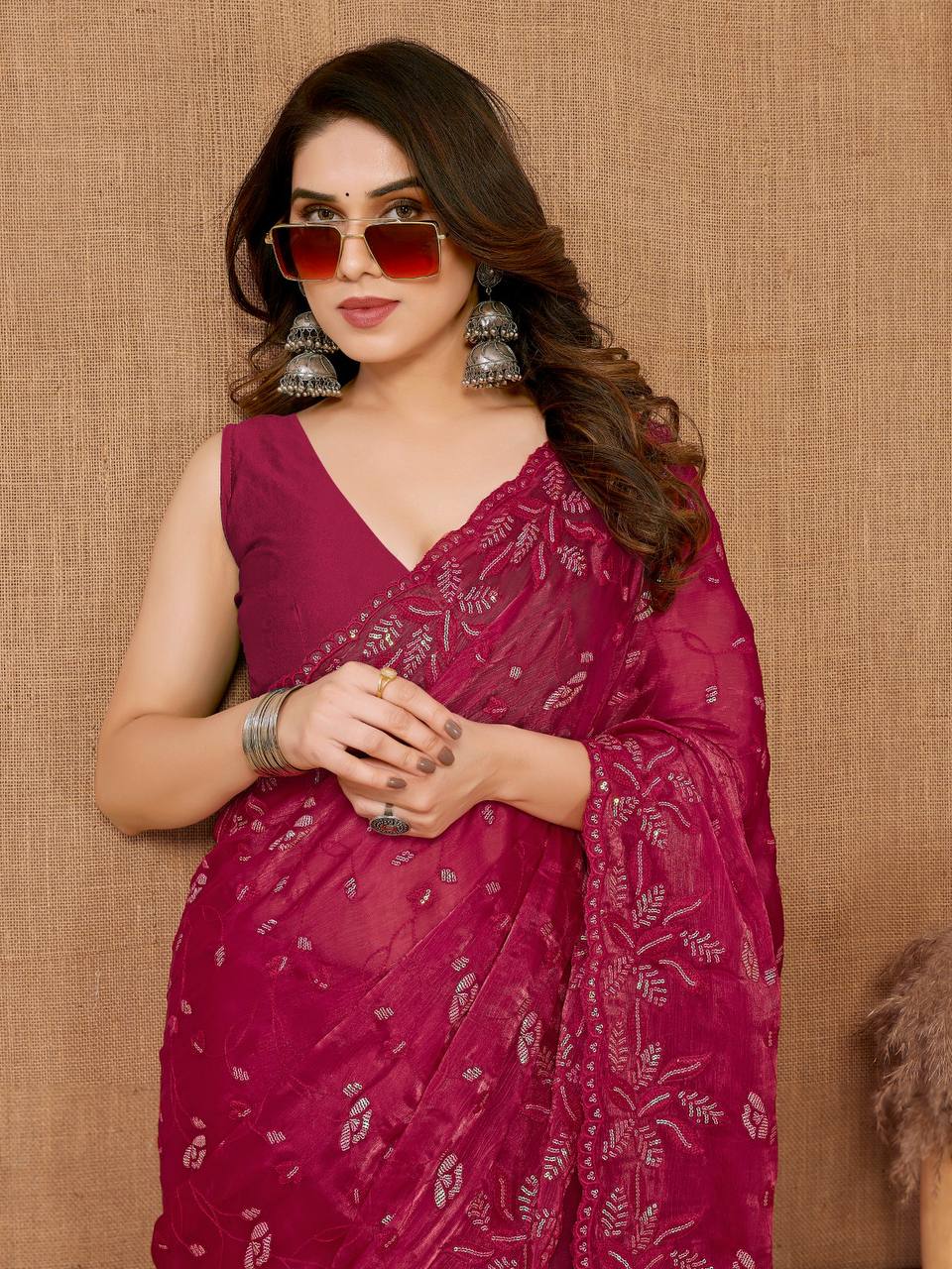 Stunning Cranberry Party Wear rani pink Saree in Premium Burberry Silk Colorful Saree