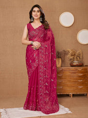 Stunning Cranberry Party Wear rani pink Saree in Premium Burberry Silk Colorful Saree