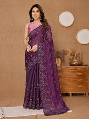 Stunning Cranberry Party Wear wine Saree in Premium Burberry Silk Colorful Saree