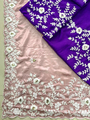 Stunning Embroidered Soft Chinon Silk Saree with Heavy Work Blouse - Perfect for Weddings Colorful Saree