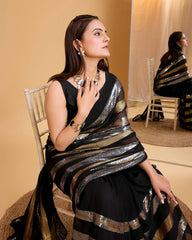 Stunning Georgette Black Saree with Copper & Silver Sequin Work Colorful Saree