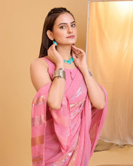 Stunning Georgette Pink Saree with Copper & Silver Sequin Work Colorful Saree