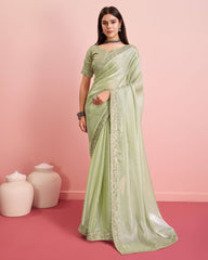 Stunning Pista Green Wedding Saree: Soft Premium Zimmy Chu Silk with Embroidered C-Pallu & Cutwork Border Colorful Saree