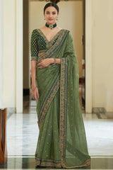 Stunning Royal Organza Saree with Digital Print & Sequined Embroidery Colorful Saree