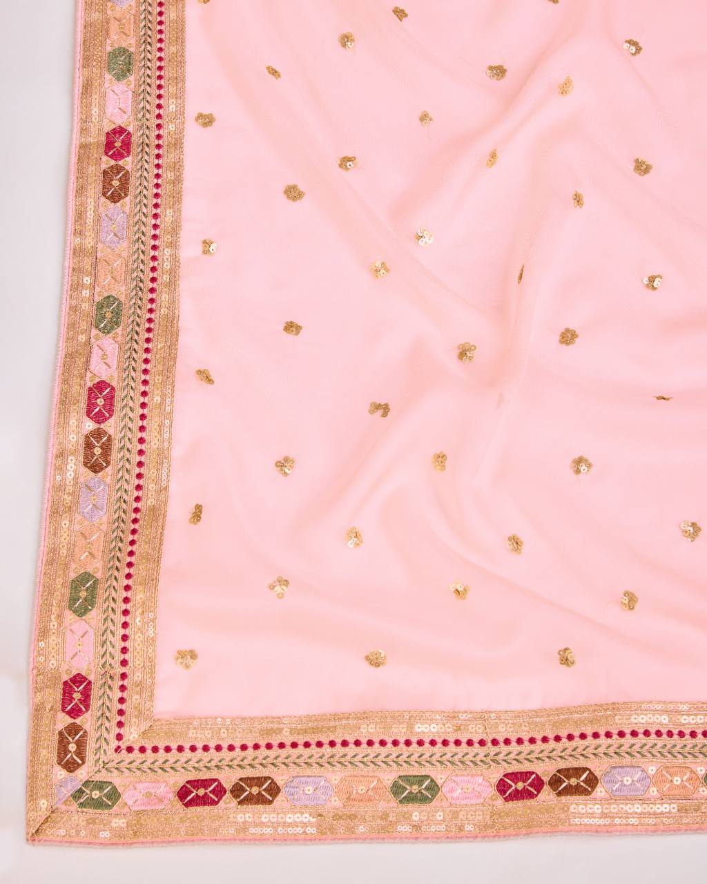 Stunning Taby Organza Silk Pink Saree with Sequin Embroidery and Heavy Lace Border Colorful Saree