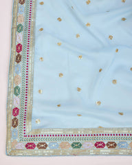 Stunning Taby Organza Silk Sky Blue Saree with Sequin Embroidery and Heavy Lace Border Colorful Saree