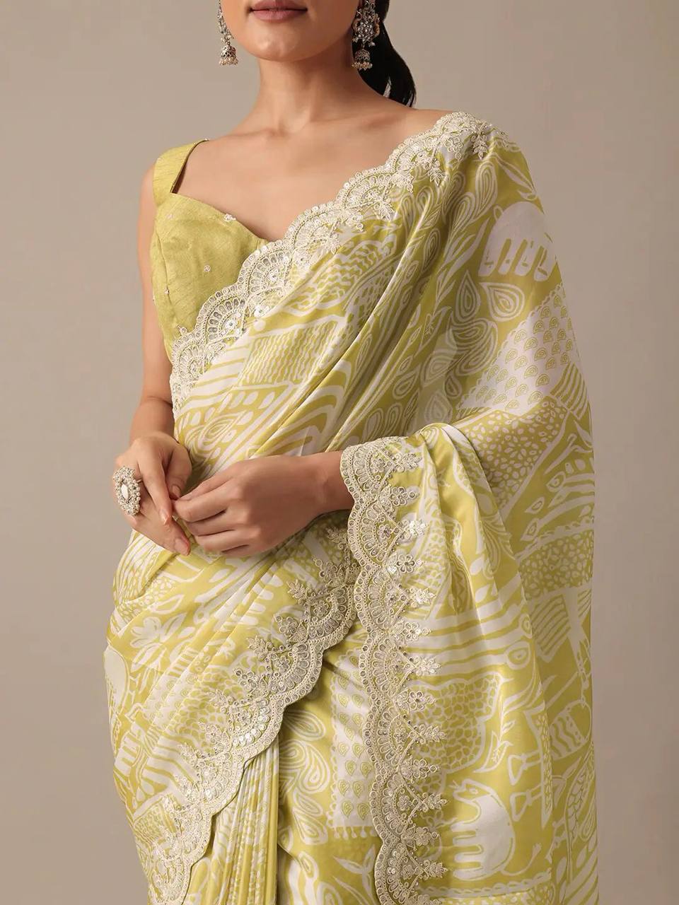 Stunning Wedding Pista Green Color Saree: Digital Print & Embroidery on Pure Georgette Chiffon Colorful Saree