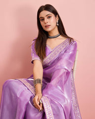 Stunning Wedding Purple Saree: Soft Premium Zimmy Chu Silk with Embroidered C-Pallu & Cutwork Border Colorful Saree