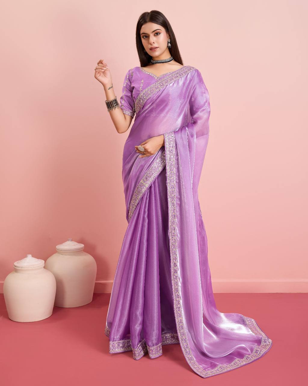 Stunning Wedding Purple Saree: Soft Premium Zimmy Chu Silk with Embroidered C-Pallu & Cutwork Border Colorful Saree