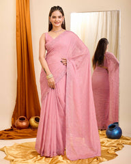 Taby Organza Silk Pink Saree with Exquisite Sequin Embroidery and Piping Border Colorful Saree