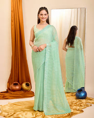 Taby Organza Silk Light Green Saree with Exquisite Sequin Embroidery and Piping Border Colorful Saree