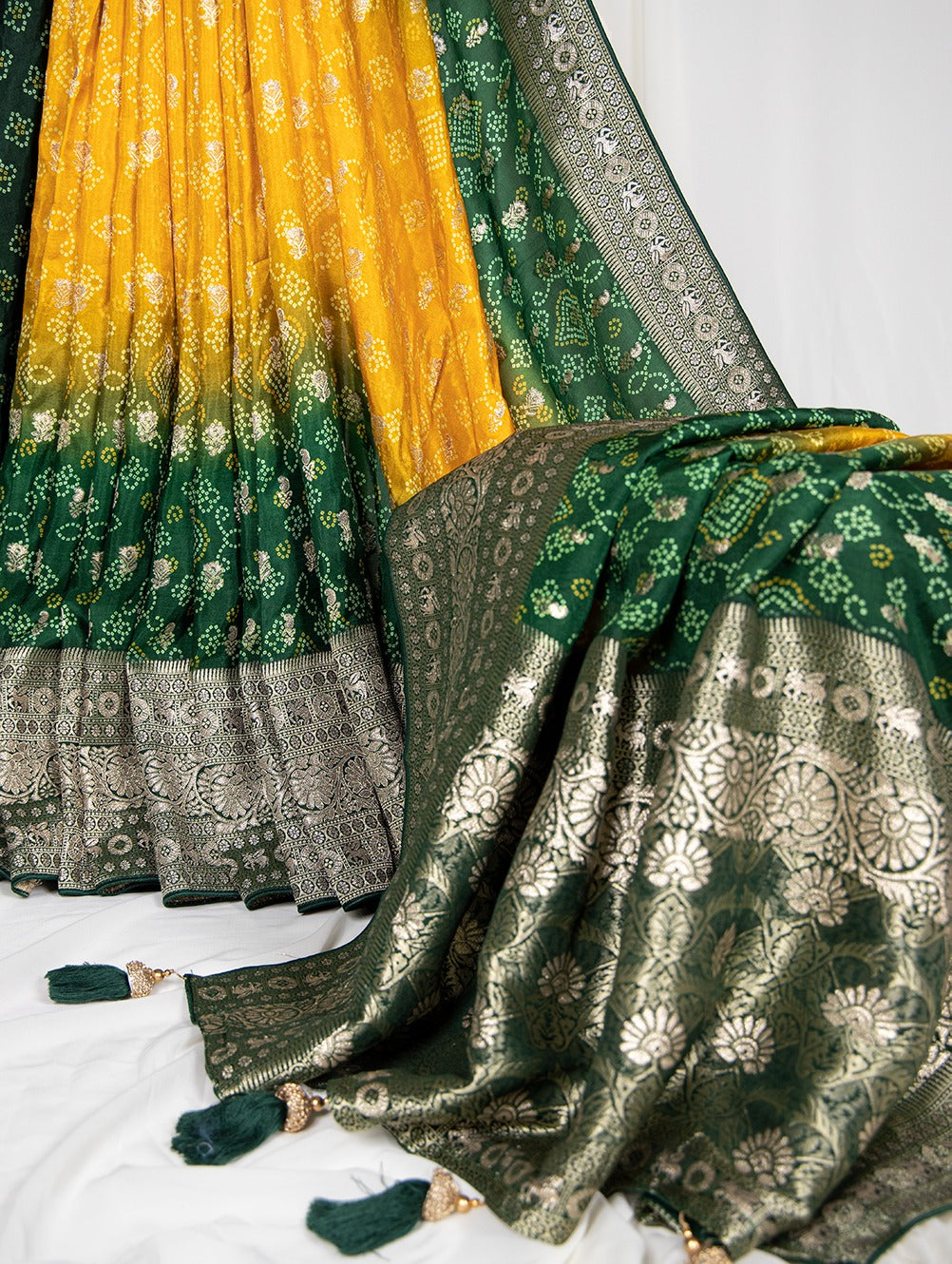 Pure Viscose Green Bandhej Print Saree With Blouse - Complete Your Traditional Look Colorful Saree