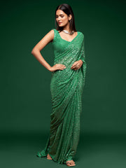 Lovely Mint Green Sequined Georgette Party Wear Saree - Colorful Saree