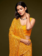 Lovely Honey Yellow Sequined Georgette Party Wear Saree - Colorful Saree