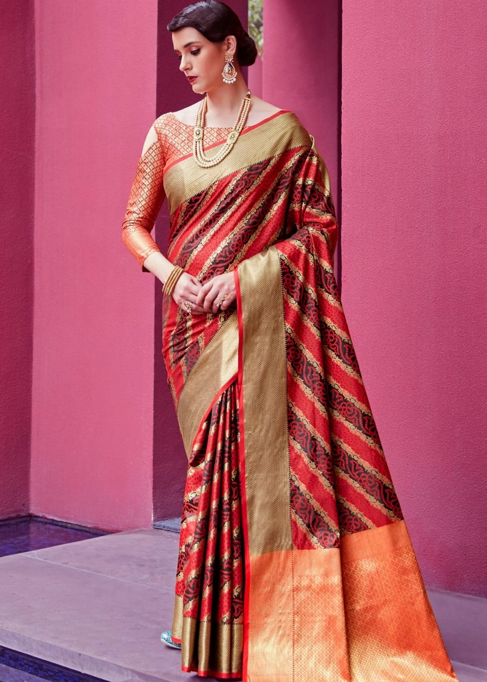 Carmine Red Woven Patola Silk Saree - Colorful Saree